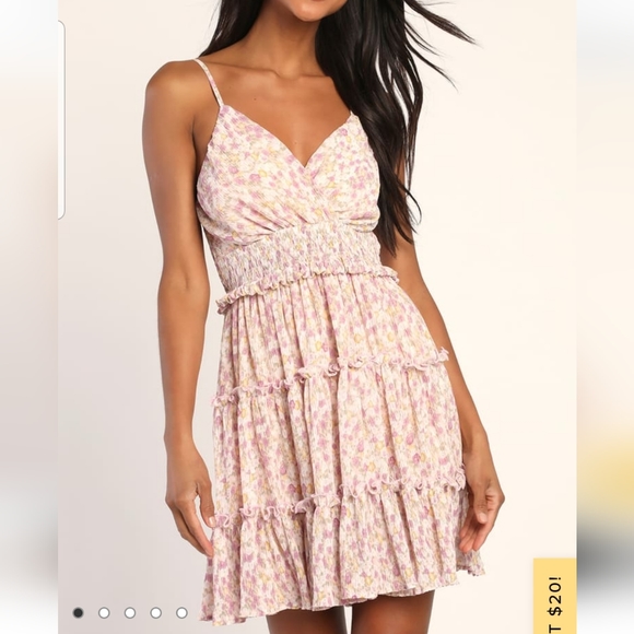Lulus Dresses & Skirts - Lulus Petal Posy Blush Floral Print Smocked Tiered Dress